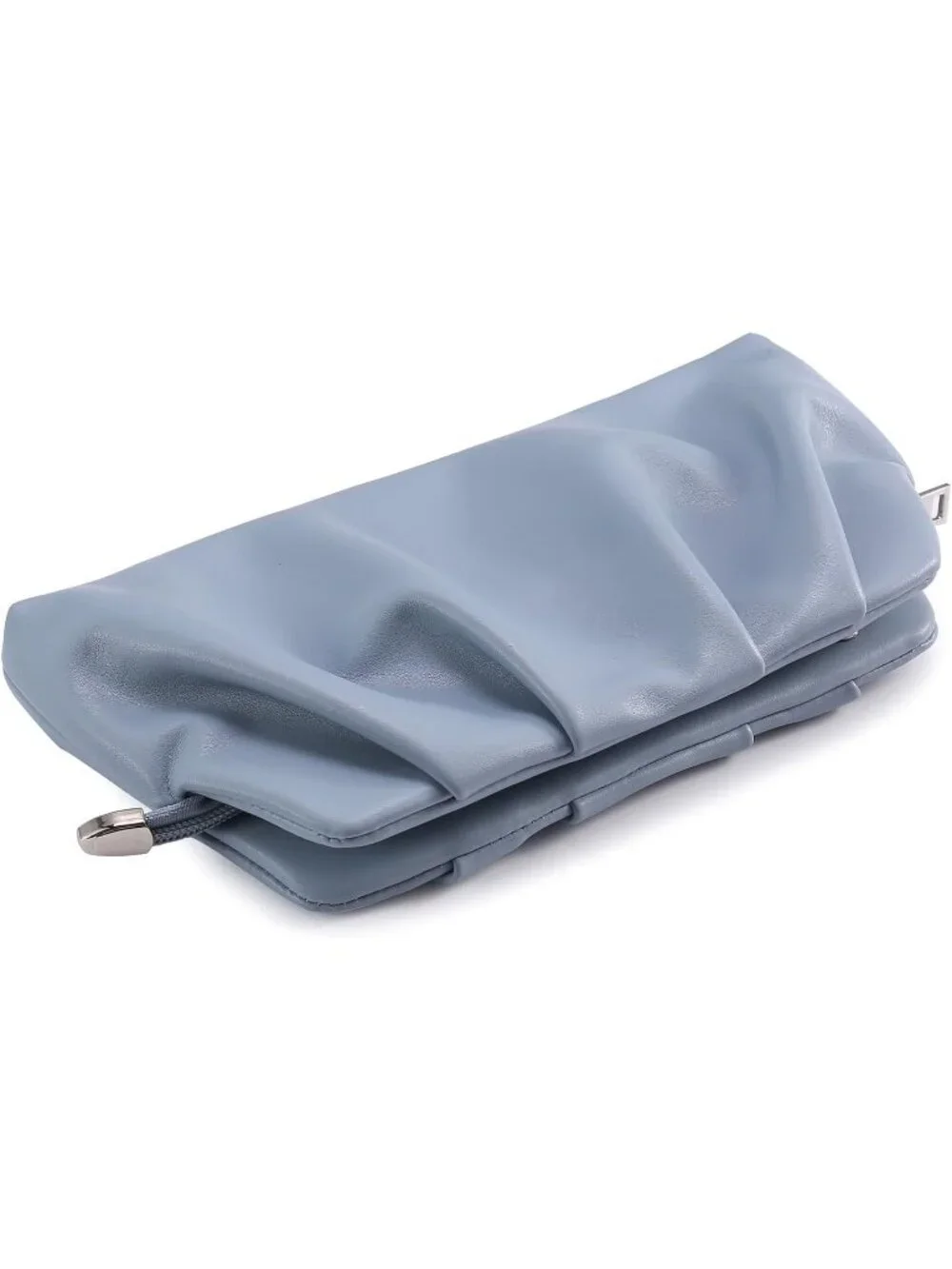 👜Women's Blue Leather Ruched Clutch Purse Detachable Metal Chain Crossbody Bag